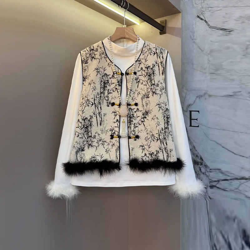 大码女装毛毛袖口打底衫胖MM复古显瘦秋冬款洋气盘扣花纹国风马甲,女装/女士精品,大码内搭,淘宝优惠券,粉丝福利购,淘宝优惠卷