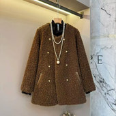 中长款 羊羔毛外套宽松遮肚子大码 女装 加肥圆领长袖 秋冬款 欧货上衣