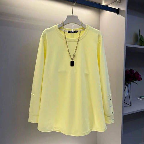 大码女装纽扣袖口圆领上衣