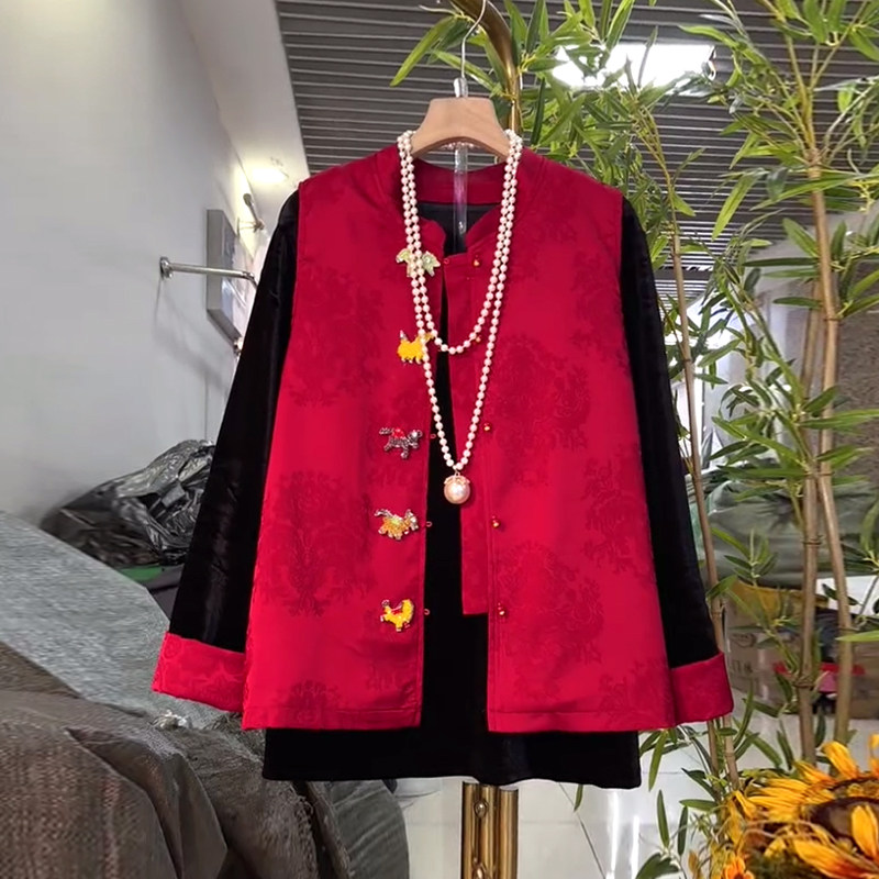 加大码女装立领盘扣暗花马甲胖妹妹2026早春款百搭拼色袖口打底衫,女装/女士精品,大码内搭,淘宝优惠券,粉丝福利购,淘宝优惠卷