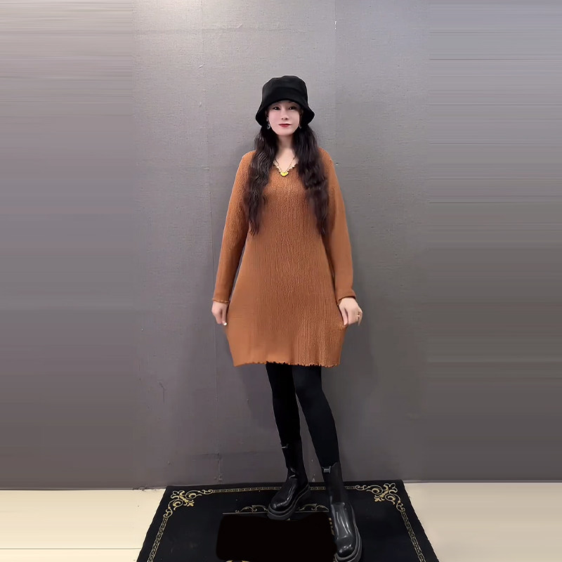 加肥大码女装鸡心领木耳边长袖大衫胖妹妹韩版秋冬款简约百搭上衣