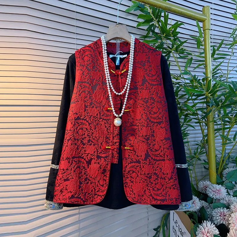 大码女装拼色袖口打底衫胖妹妹时尚气质显瘦立领盘扣花纹国风马甲,女装/女士精品,大码内搭,淘宝优惠券,粉丝福利购,淘宝优惠卷