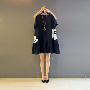 胖妹妹MM夏季韩版宽松显瘦大花荷叶边连衣裙大码女装2026短袖裙子