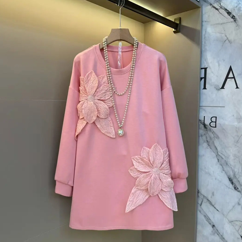 大码女装立体花朵圆领卫衣