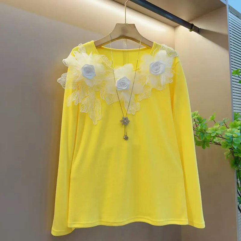 立体蕾丝花朵领长袖小衫