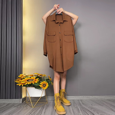 大码女装翻领双忽中长款大衫