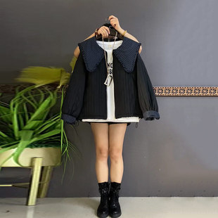 棉服外套2025冬季 女装 款 大码 百搭休闲上衣 韩版 胖MM加肥披肩领长袖