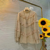 小众设计洋气打底衫 加大码 女装 胖妹妹时尚 半高领蕾丝花边长袖 上衣