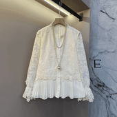 女装 微喇袖 口百褶底摆上衣胖妹妹法式 大码 小众设计高级感百搭小衫