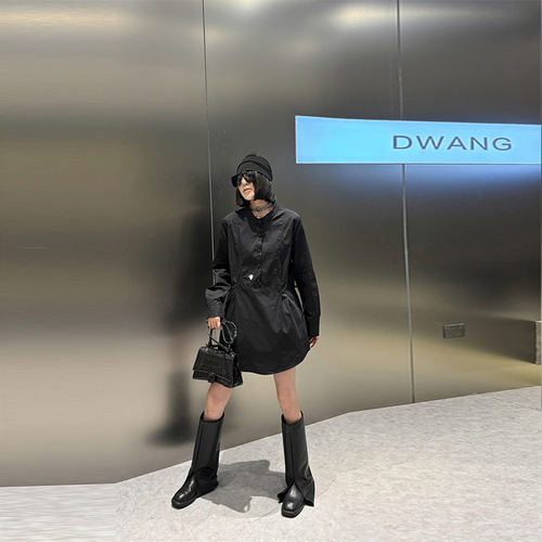 立领收腰侧系带长袖衬衫上衣