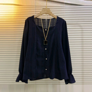 女装 胖MM加肥方领微喇袖 大码 韩版 小众设计减龄百搭休闲上衣 口小衫