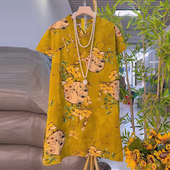 女装 法式 立领盘扣短袖 加大码 花朵上衣胖妹妹夏季 款 复古风洋气小衫