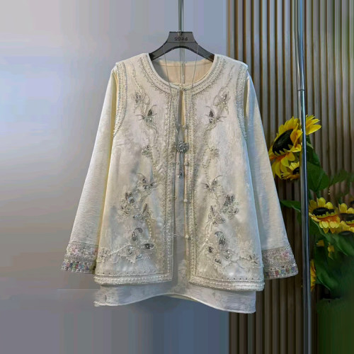 拼色袖口小衫钉珠亮钻花国风马甲