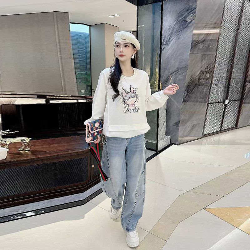 胖妹妹卡通图案拼底摆长袖假两件卫衣宽松遮肚子韩版减龄休闲上衣,女装/女士精品,大码内搭,淘宝优惠券,粉丝福利购,淘宝优惠卷