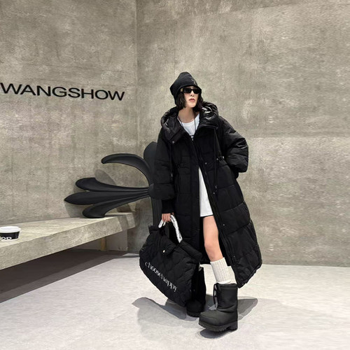 大码女装连帽长款棉服大衣