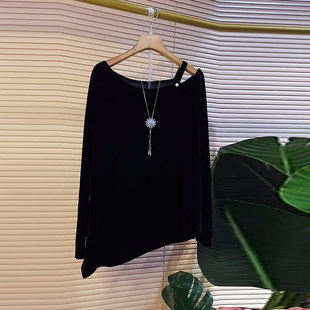 宽松遮肚子小心机百搭小衫 女装 上衣加肥大码 胖MM显瘦单侧吊带长袖