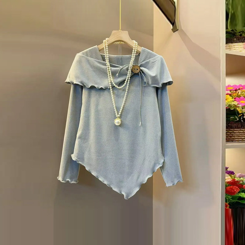 胖妹妹加肥披肩领斜底摆长袖小衫大码女装设计感秋冬款百搭上衣潮,女装/女士精品,大码内搭,淘宝优惠券,粉丝福利购,淘宝优惠卷