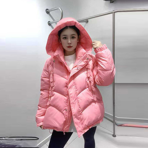 大码女装连帽拉链兜棉服