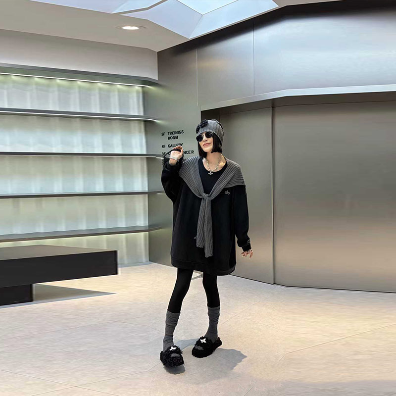 大码女装针织披肩长袖卫衣