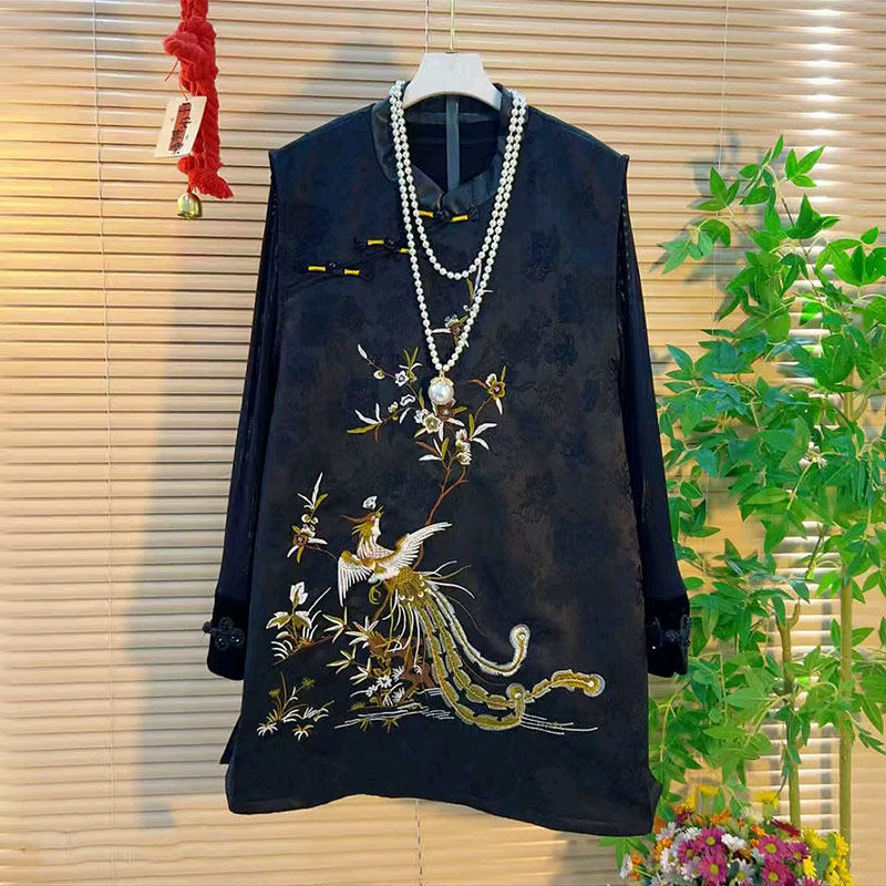 加大码女装斜盘扣刺绣花马甲裙胖妹妹复古风时尚显瘦盘扣袖口小衫,女装/女士精品,大码内搭,淘宝优惠券,粉丝福利购,淘宝优惠卷