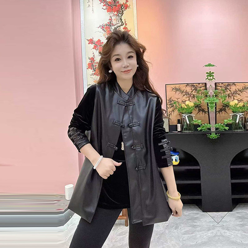 胖MM加肥立领盘扣皮马甲大码女装气质欧洲站时尚黑色洋气百搭坎肩,女装/女士精品,大码棉服,淘宝优惠券,粉丝福利购,淘宝优惠卷