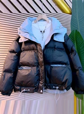 胖妹妹连帽底抽绳长袖棉服