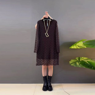 圆领连衣裙胖妹妹气质轻熟风中长款 拼蕾丝长袖 显瘦裙子 女装 加大码