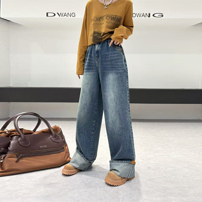 胖妹妹松紧腰阔腿牛仔裤大码女装秋季款显瘦宽松遮胯百搭洋气裤子,女装/女士精品,大码裤装,淘宝优惠券,粉丝福利购,淘宝优惠卷