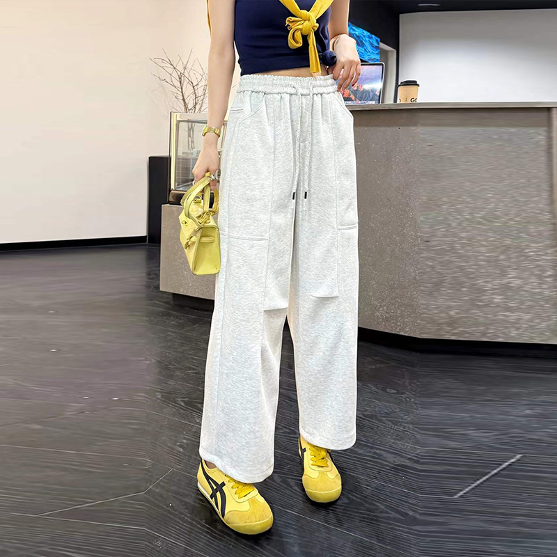 大码女装松紧腰系带阔腿长裤胖妹妹韩版宽松遮胯百搭简约休闲裤子,女装/女士精品,大码裤装,淘宝优惠券,粉丝福利购,淘宝优惠卷