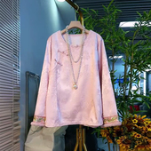 口盘扣暗花新中式 上衣法式 设计感冬季 加肥毛毛袖 款 百搭胖妹妹外套