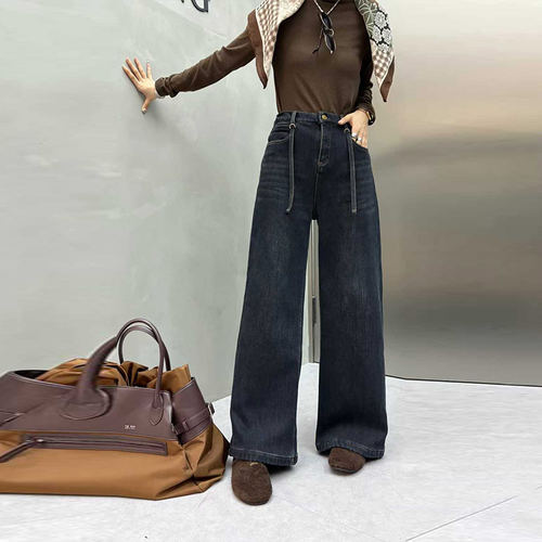 后腰松紧腰阔腿加绒裤子