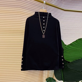 简约显瘦百搭打底衫 胖妹妹半高领纽扣长袖 韩版 秋冬款 上衣大码 女装