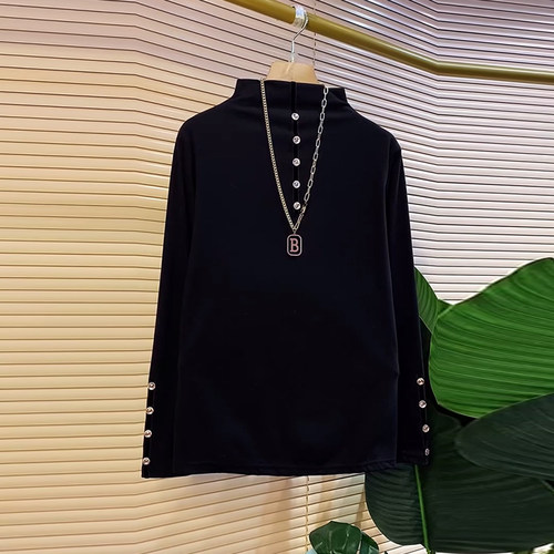 半高领纽扣长袖上衣打底衫