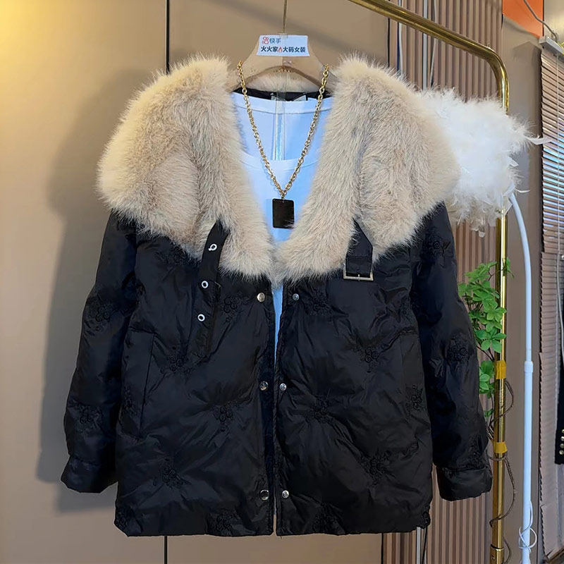 毛毛翻领长袖棉服外套上衣