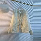 胖妹妹气质新中式 加肥盘扣花朵国风马甲拼接袖 口打底衫 洋气两件套