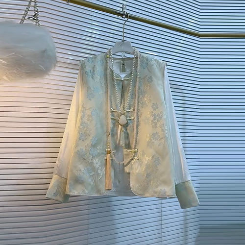 盘扣花朵国风马甲拼接袖口打底衫