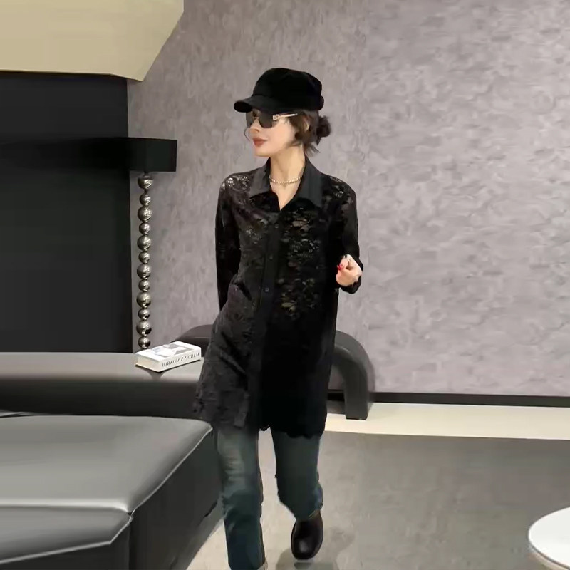 加大码女装翻领长袖蕾丝衬衫胖妹妹宽松遮肚子欧洲站显瘦黑色上衣,女装/女士精品,大码内搭,淘宝优惠券,粉丝福利购,淘宝优惠卷