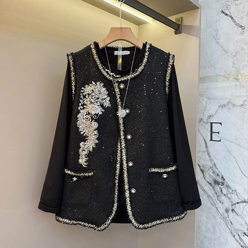 花朵亮片马甲长袖打底衫