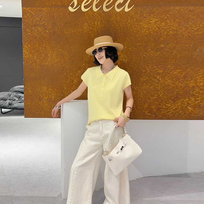 胖妹妹加肥翻领前纽扣短袖POLO衫纯色简约糖果色大码女装百搭上衣
