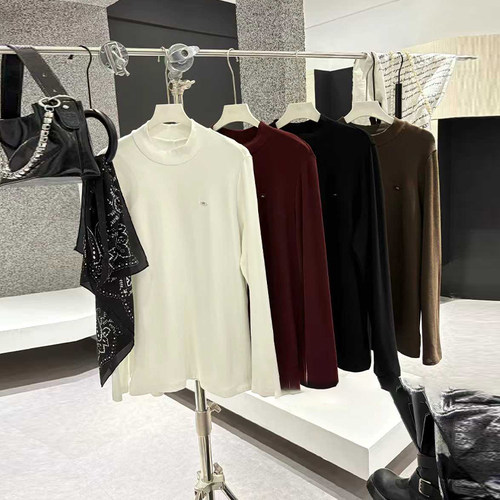 加肥立领加绒长袖净版小衫-