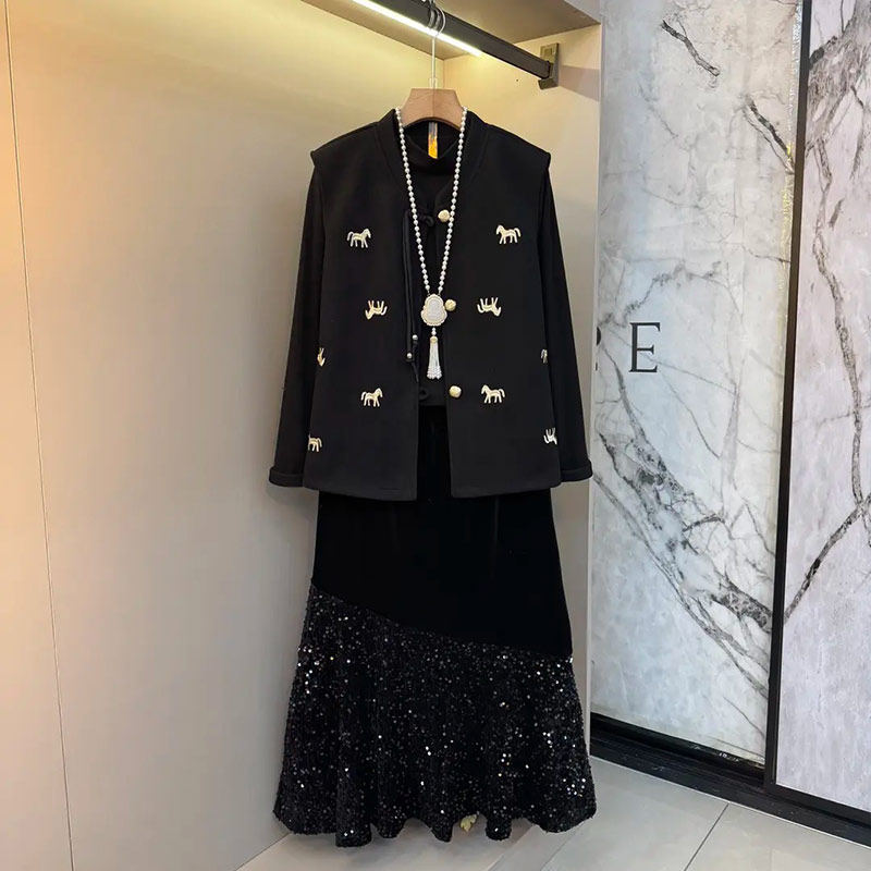 胖妹妹流苏扣马甲长袖打底衫半身裙复古风时尚气质大码女装三件套,女装/女士精品,大码套装,淘宝优惠券,粉丝福利购,淘宝优惠卷