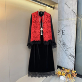 大码 松紧腰半身裙 口小衫 女装 毛边底摆暗花加棉马甲胖MM加肥蕾丝袖