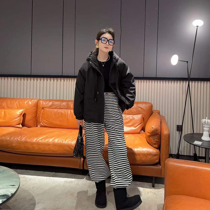 加肥连帽立领长袖棉服外套