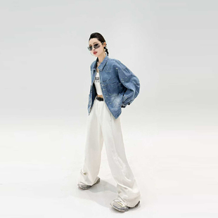 胖妹妹加肥翻领双兜牛仔上衣欧洲站2026春秋款百搭大码女装外套潮