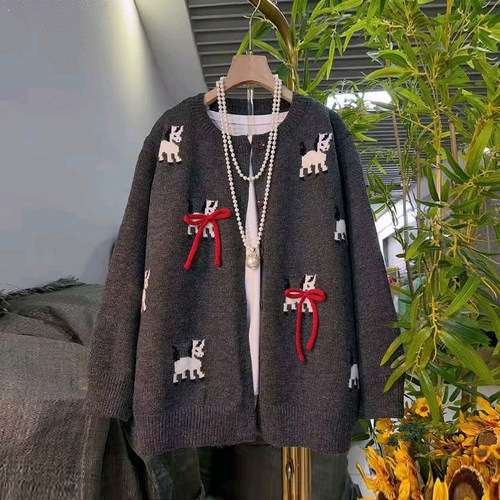 卡通图案长袖开衫针织外套