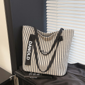 条纹大容量帆布包包女2026新款 单肩斜挎手提包休闲通勤托特包 时尚