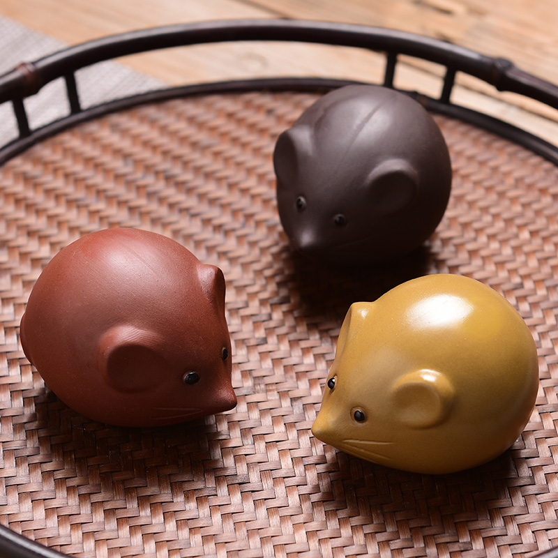 紫砂茶宠老鼠摆件精品可养卡通小茶玩艺12十二生肖鼠茶虫家居米桌