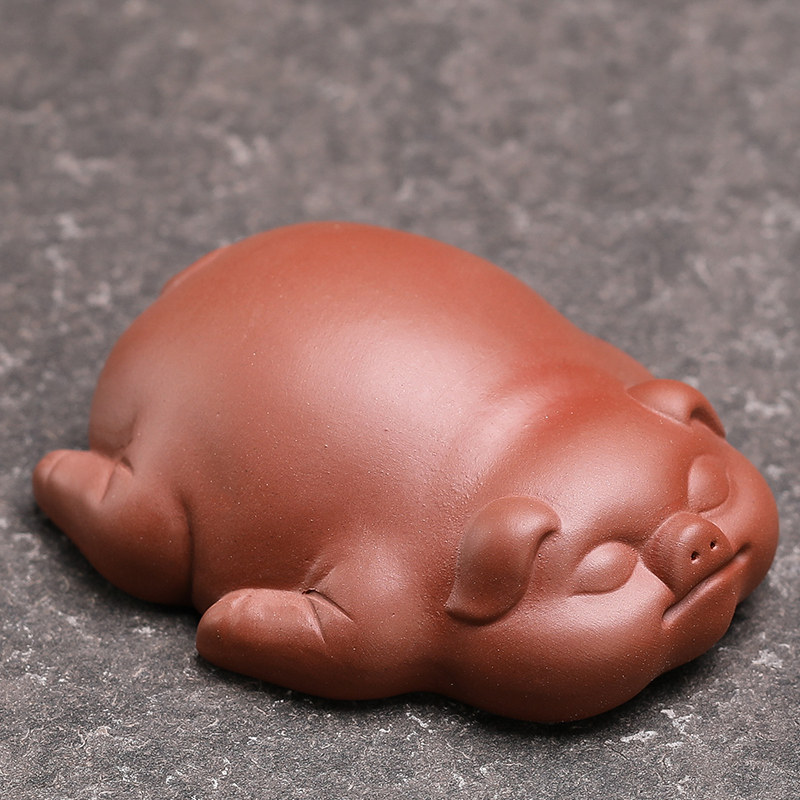 宜兴茶宠摆件紫砂精品玩艺小懒猪图片