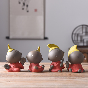 紫砂茶宠摆件精品可养三不小和尚小沙弥可爱佛不说不听看茶具配件