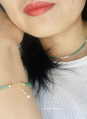 天然绿玉髓珍珠拼色没调儿女